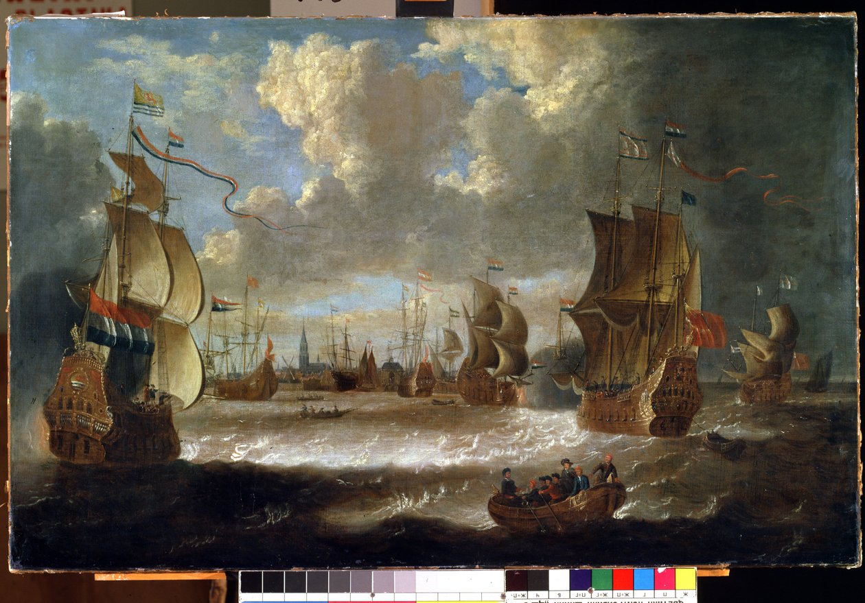 Lodě v laguně (Lodě v laguně). Obraz Abrahama Storcka (1635-1710). Olej na plátně od Abraham Storck