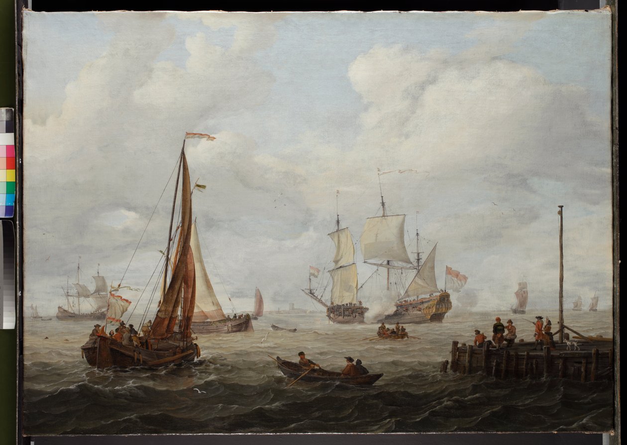 Kousek moře s nizozemským válečníkem před rokem 1708 od Abraham Storck