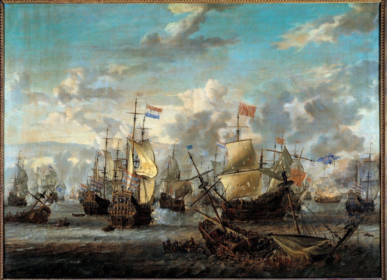 Druhá Anglo-Neerland válka: „“ Bitva čtyř dnů od 11. do 14. června 1666““ Postavila se proti nizozemským flotilám vůči Angličanům. Obraz Abrahama Storcka (1635-1710) (ek.hol.) Paříž 17. století, Musee de la Marine od Abraham Storck
