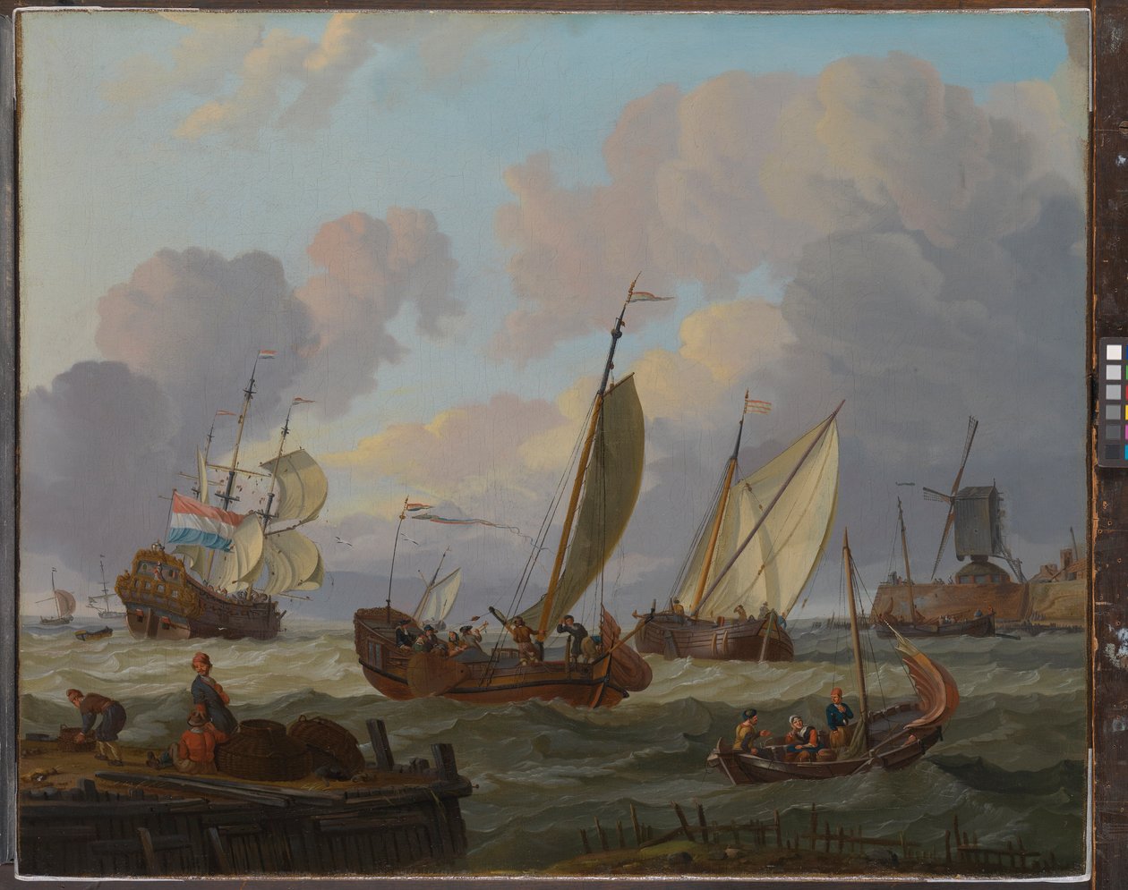 Lodě proplouvající kolem větrného mlýna, asi 1690 (olej na plátně) od Abraham Storck
