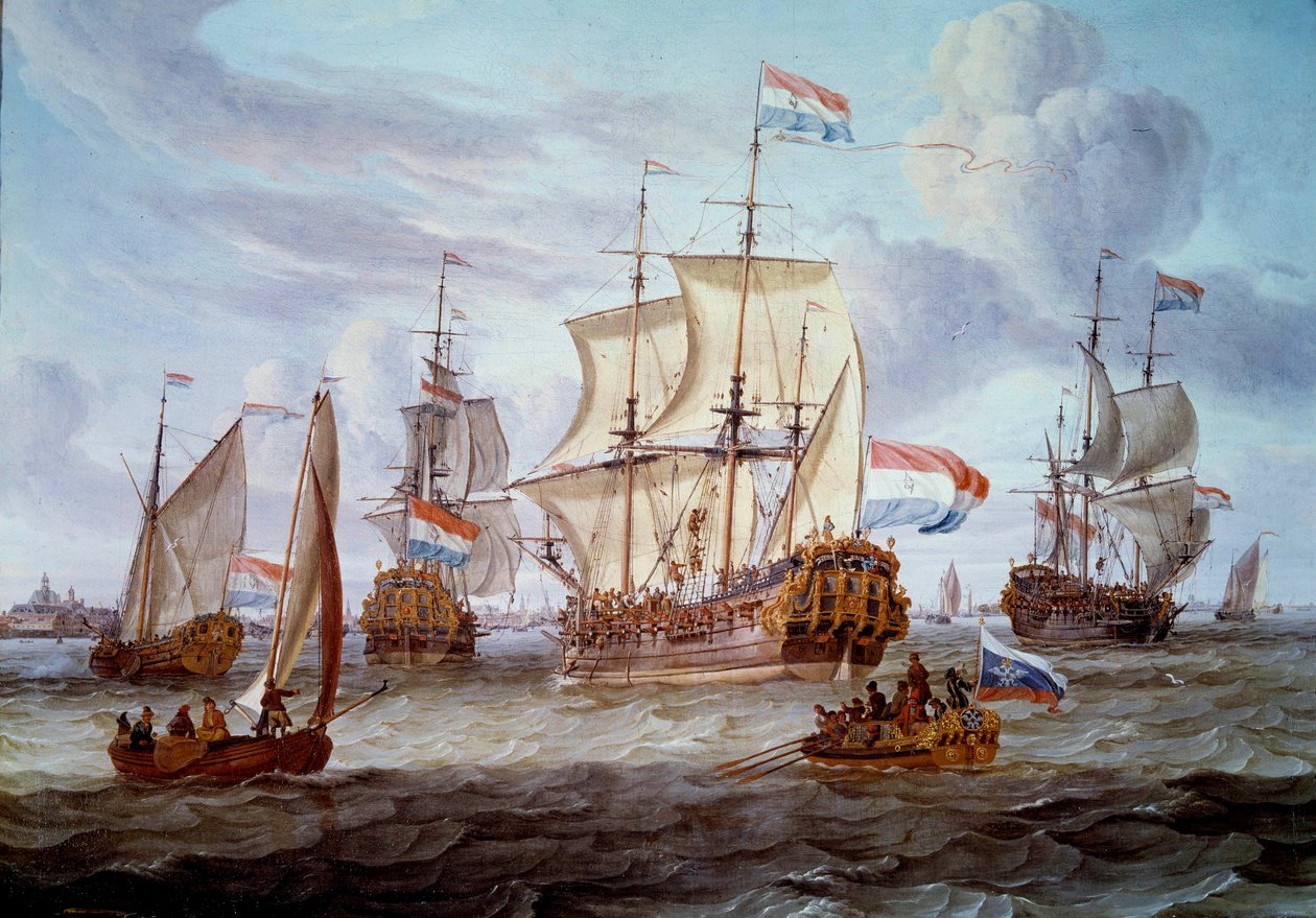 Fregate Peter and Paul in the Port of Amsterdam Malba Abrahama Storcka (1635-1710) Amsterdam ze 17. století. Muzeum námořní historie od Abraham Storck