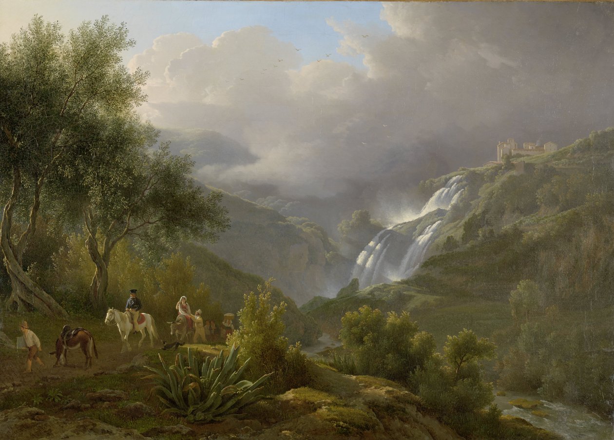 Kaskády v Tivoli, s blížící se bouří, 1824 od Abraham Teerlink