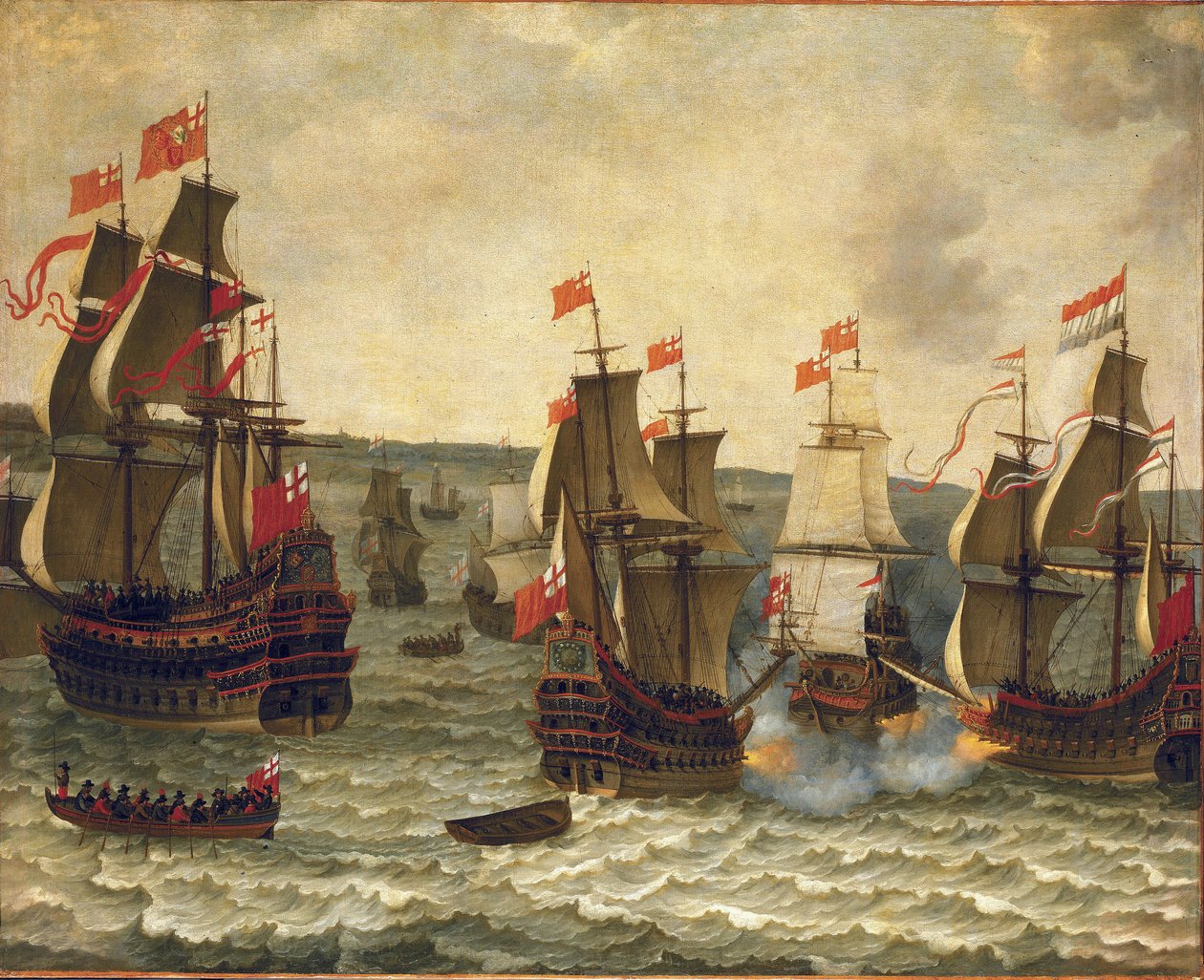 Námořní bitva mezi nizozemskými a britskými loděmi, epizoda první anglo-holandské války (1652-1654). Olej na dřevě, autor Abraham Willaerts (1603-1669). od Abraham Willaerts