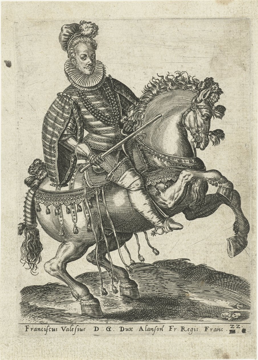 Portrét Françoise, vévody z Anjou na koni od Abraham de Bruyn (attributed to)