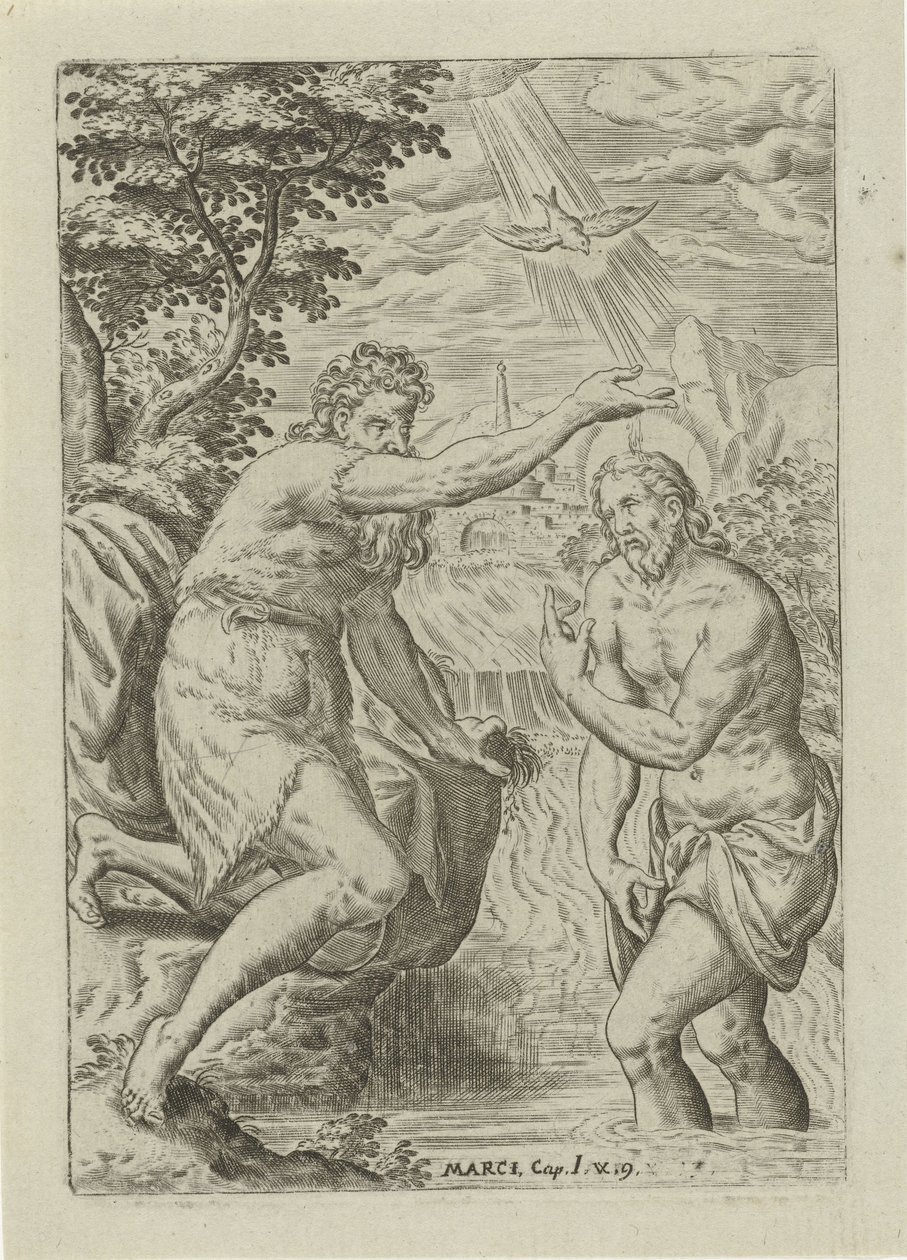 Křest Kristův Scény z Bible (název série) Biblia sacra (název série) od Abraham de Bruyn