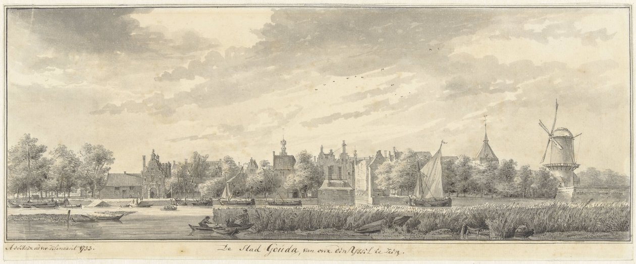 Pohled na Goudu, přes IJssel od Abraham de Haen (II)