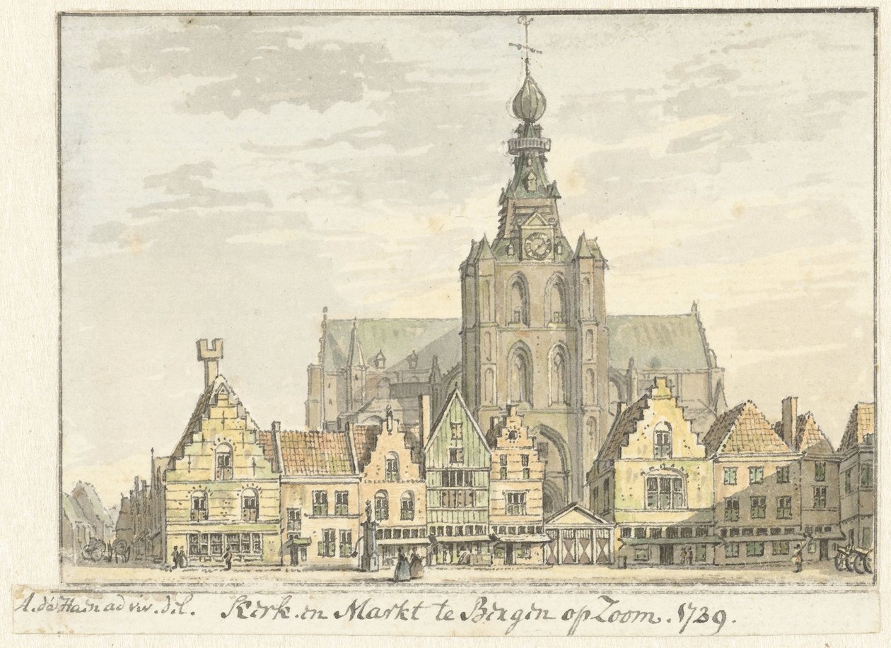 Kostel a trh v Bergenu op Zoom od Abraham de Haen (II)