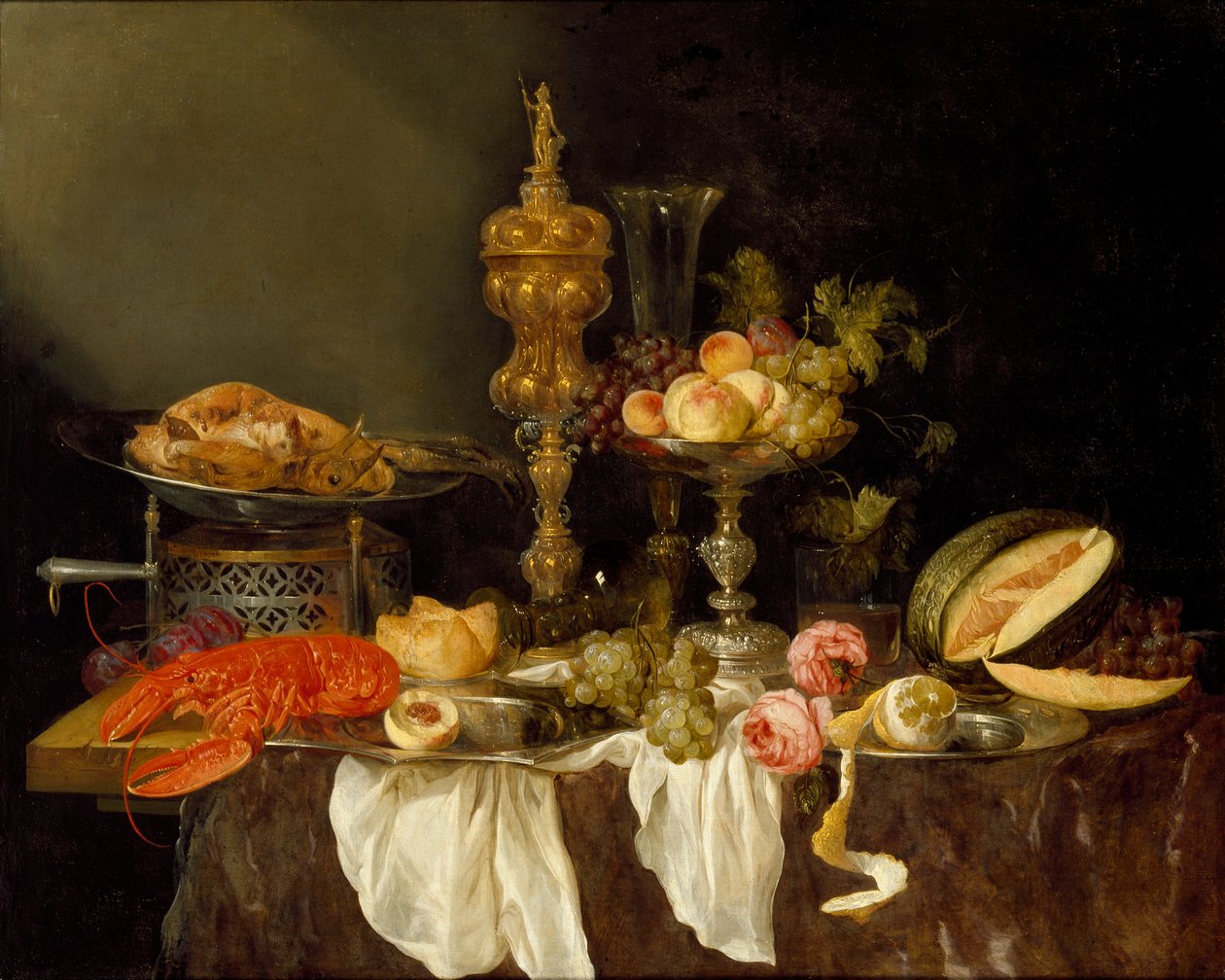 Zátiší s humrem a Tureckem, c1653 od Abraham van Beyeren