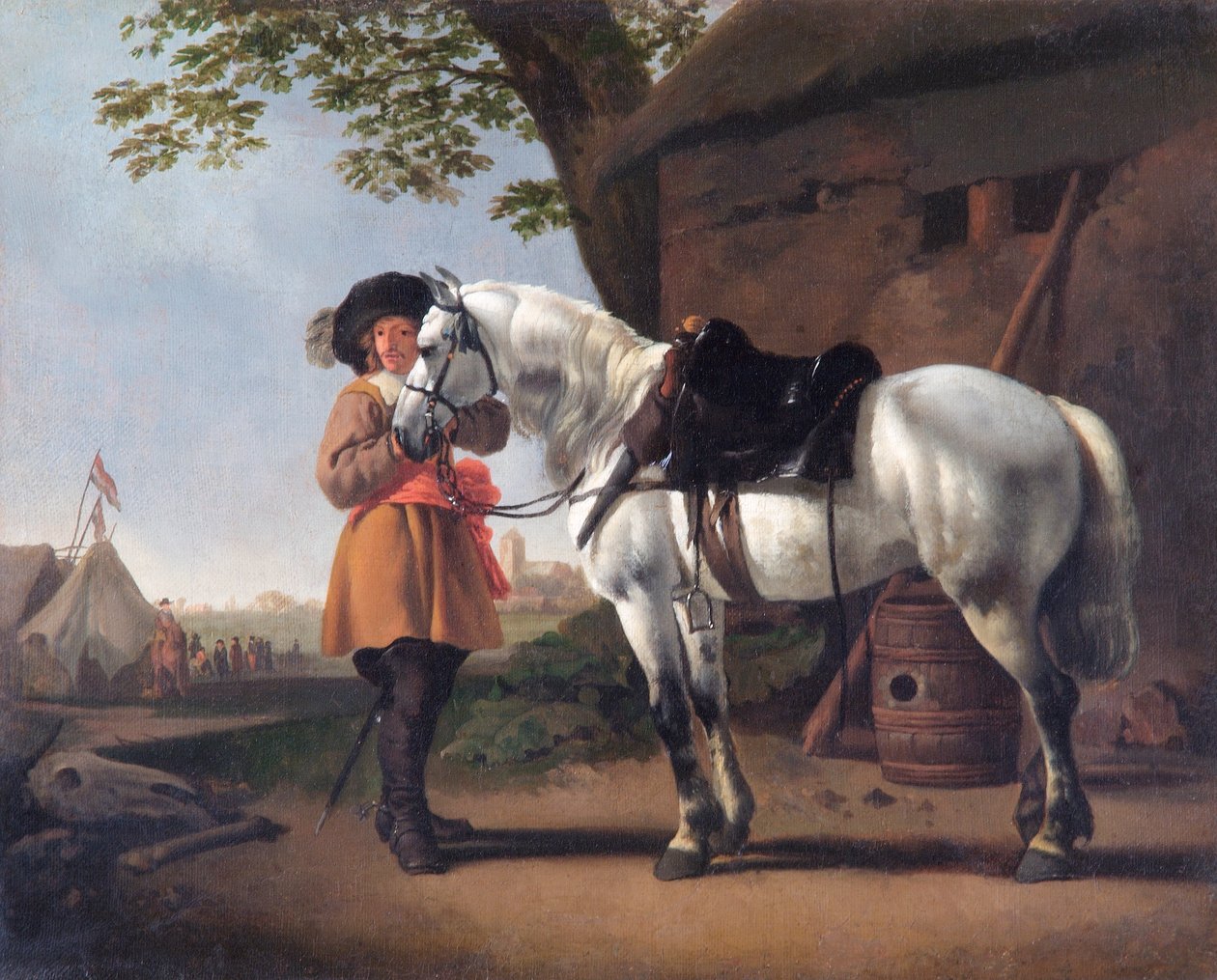 Kavalír s šedým koněm (olej na plátně) od Abraham van Calraet
