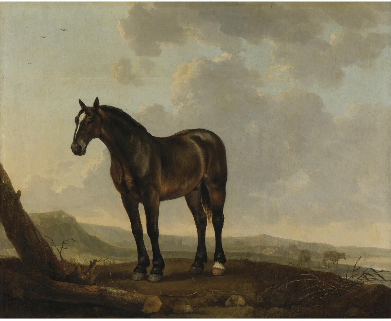 Portrét hnědého koně v krajině od Abraham van Calraet