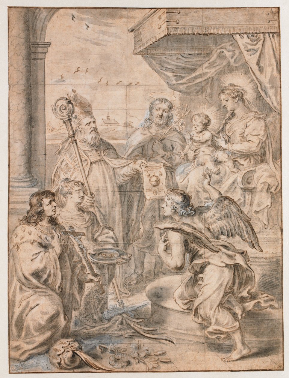 Marie s dítětem na trůnu uctívaná třemi světci od Abraham van Diepenbeeck