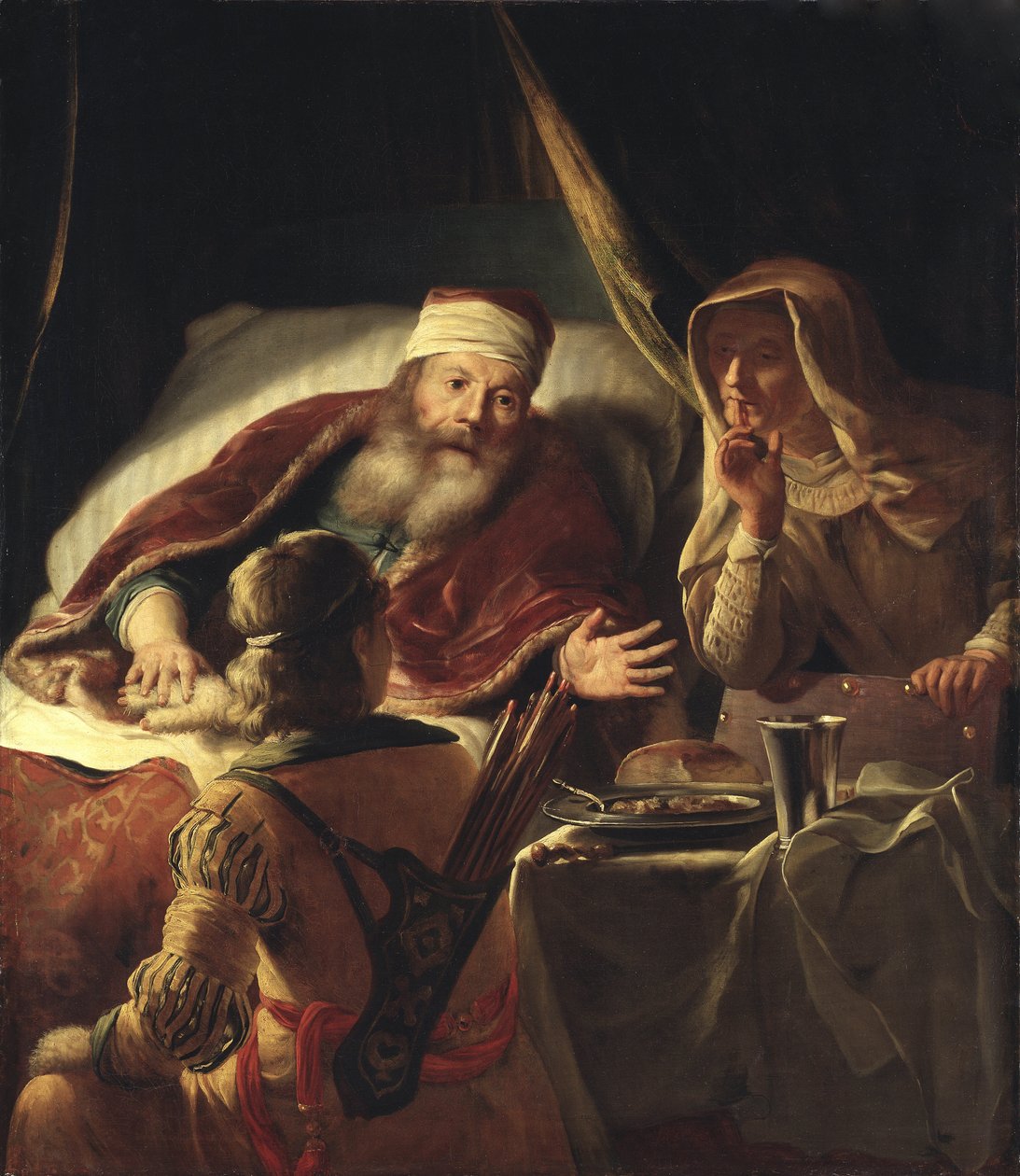 Isaac benit Jacob - Izák žehná Jákobovi, Dijck, Abraham van (1635-1680). Olej na plátně. Rozměr: 125 x 108 cm. Národní muzeum Stockholm od Abraham van Dijck