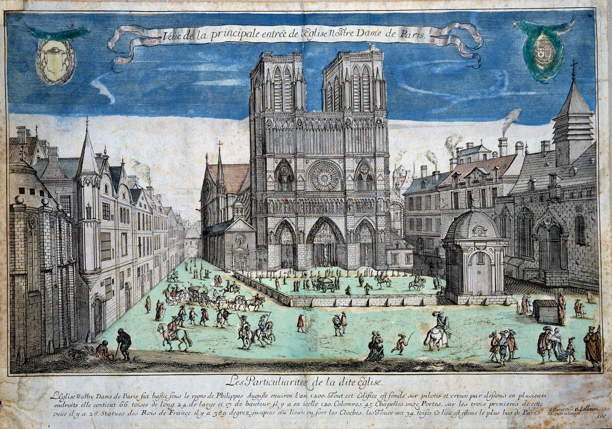Pohled na parvis Notre-Dame v Paříži Rytina od Abrahama Van Merlena (1579-1650). 1640 v Paříži. Muzeum Notre Dame od Abraham van Merlen