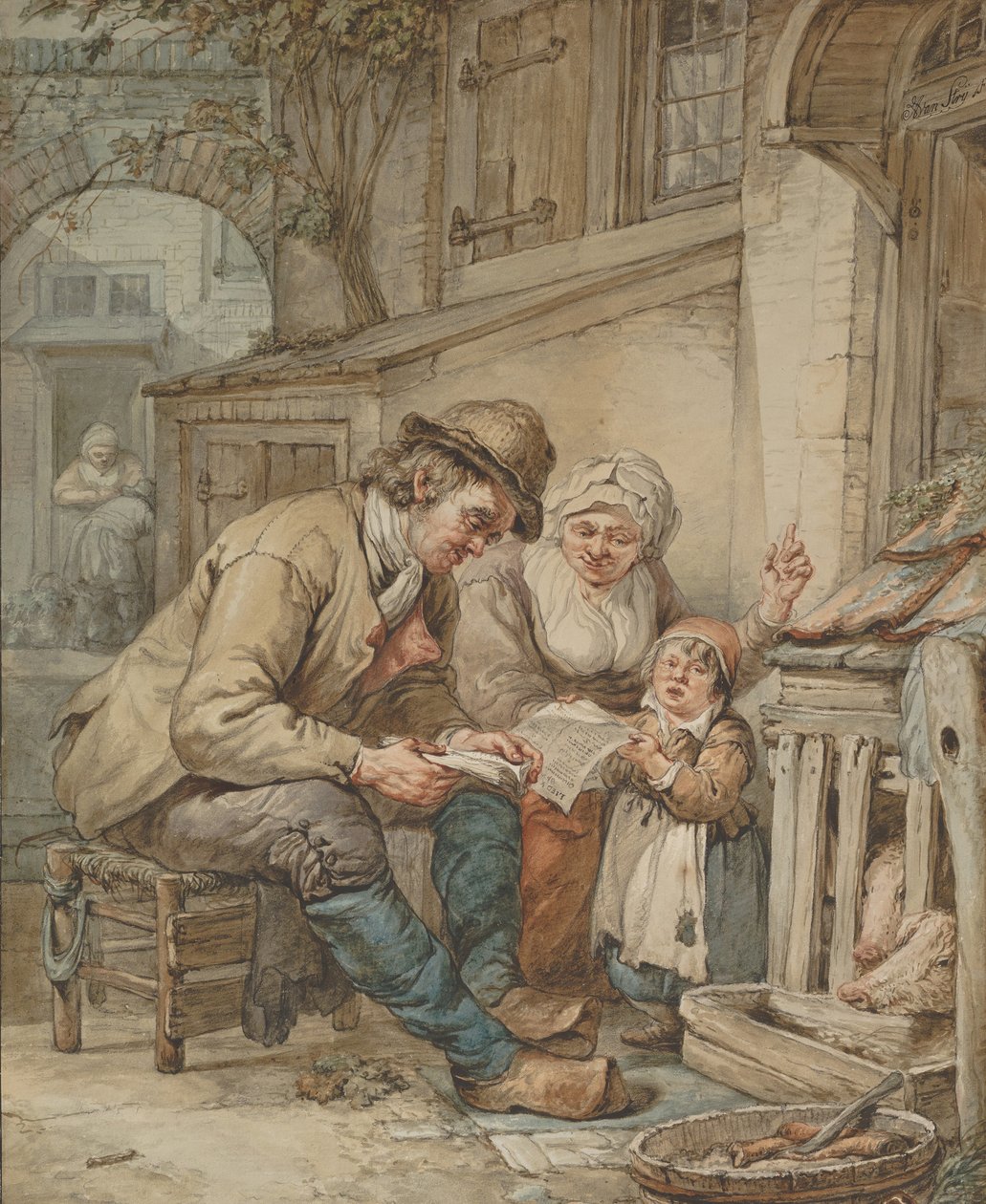 Rodiče učí svou dceru píseň, počátek 19. století. od Abraham van Strij