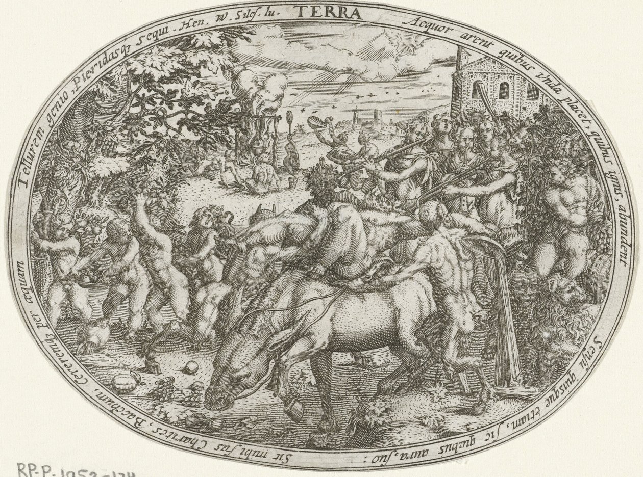 Triumfální procesí Bakcha a Silena: Element Země Terra (název na objektu) The Four Elements (název série) od Abraham van den Hecken