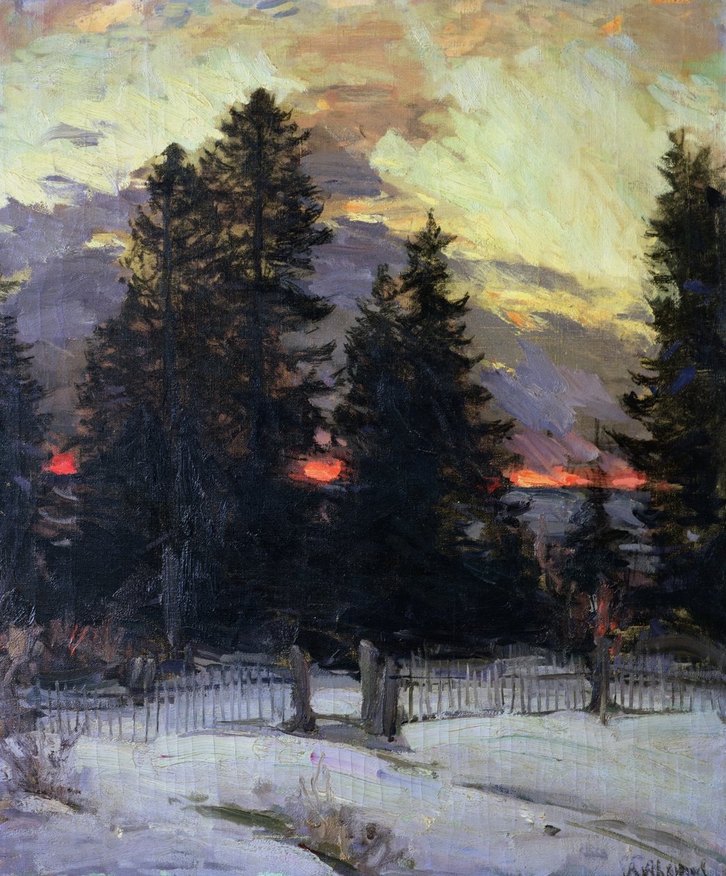 Západ slunce nad zimní krajinou, c.1902 od Abram Efimovich Arkhipov
