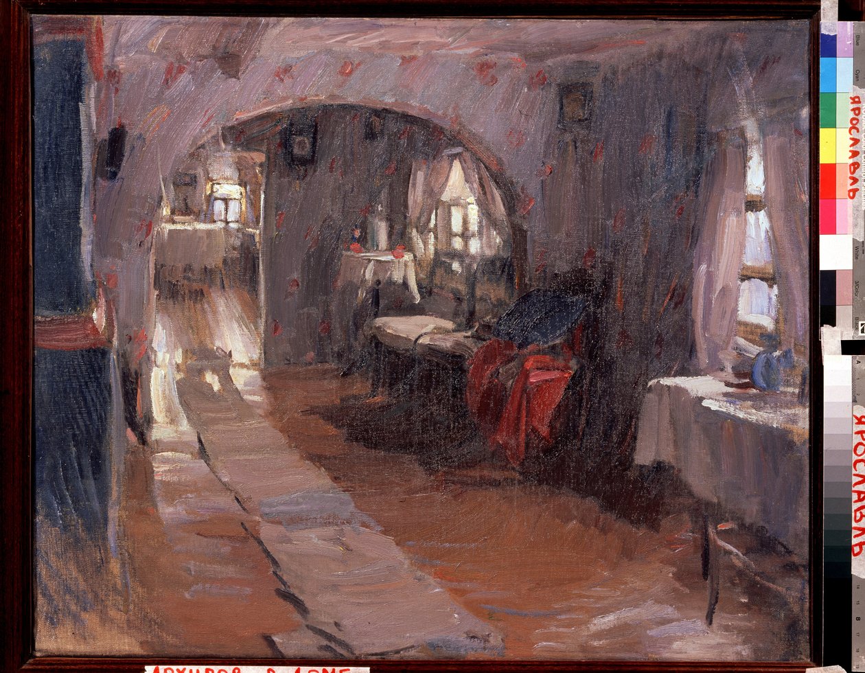 Ve venkovském domě. Obraz Abrama Jefimoviče Arkhipova (1862-1930). Olej na plátně, 71,5 x 88 cm od Abram Efimovich Arkhipov