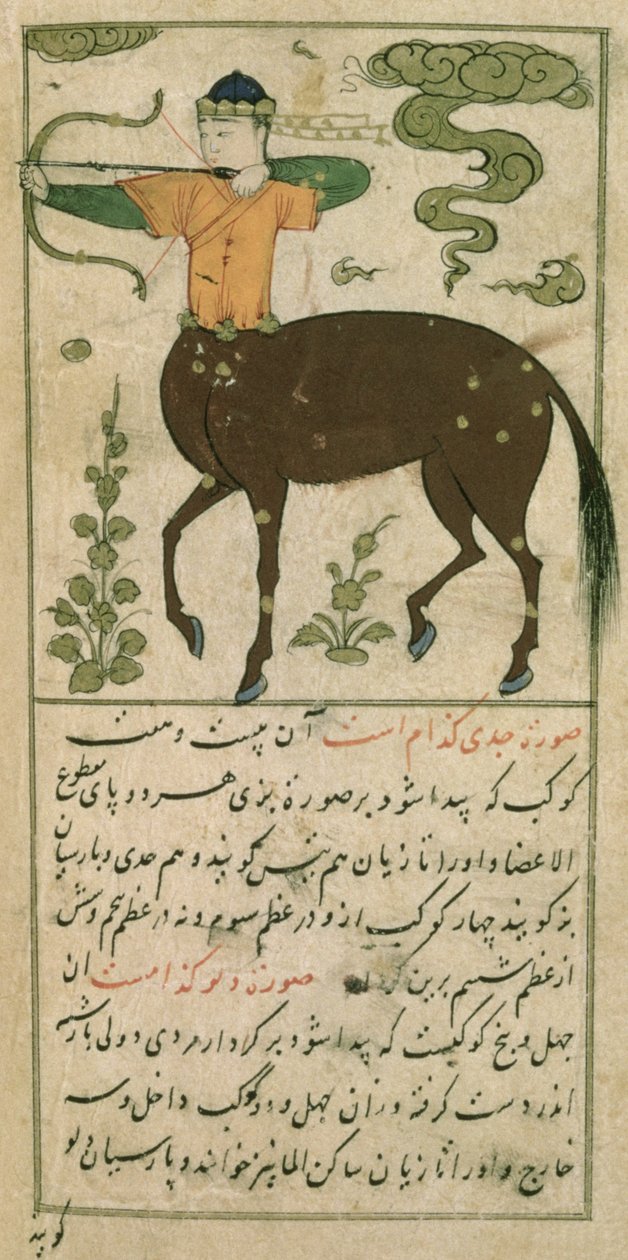 Souhvězdí zvěrokruhu: Střelec, Lukostřelec, z Talim dar marifat i taqvuim, 1498 (903 hidžra) od Abu Jafar al Tabari
