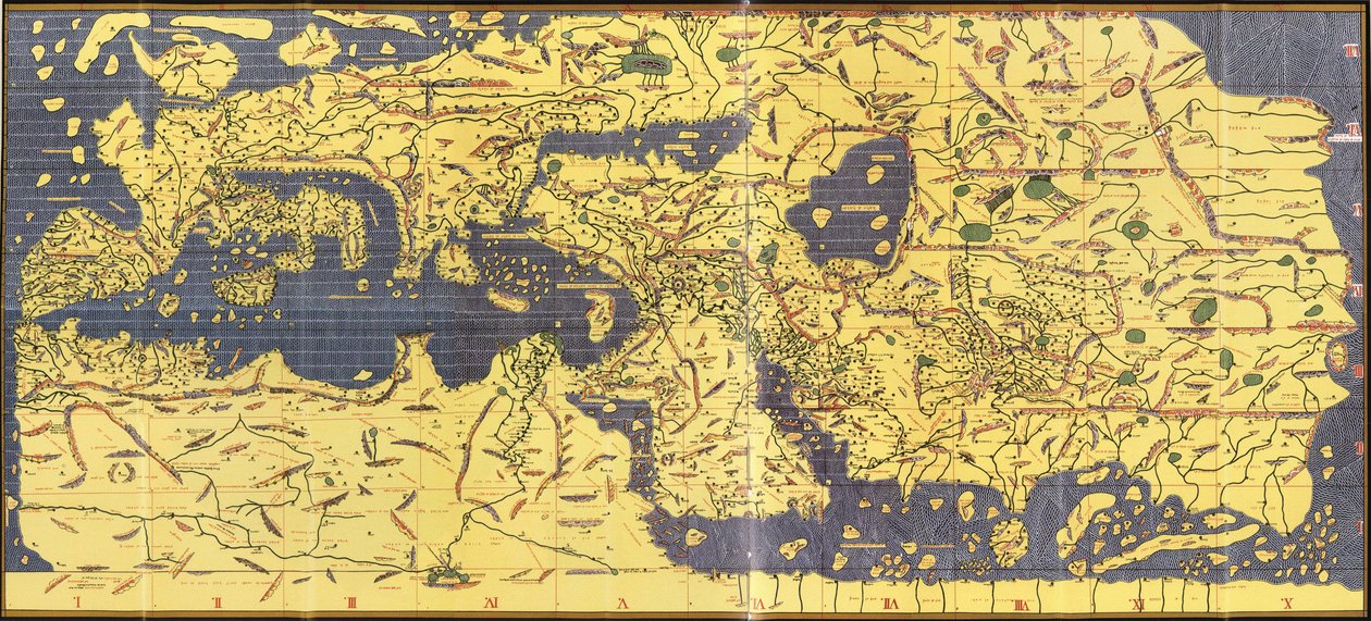 Kopie "Kitab Rudjdjar" nebo "Tabula Rogeriana" z roku 1154 od Abu Muhammad (after) Al Idrisi or Edrisi