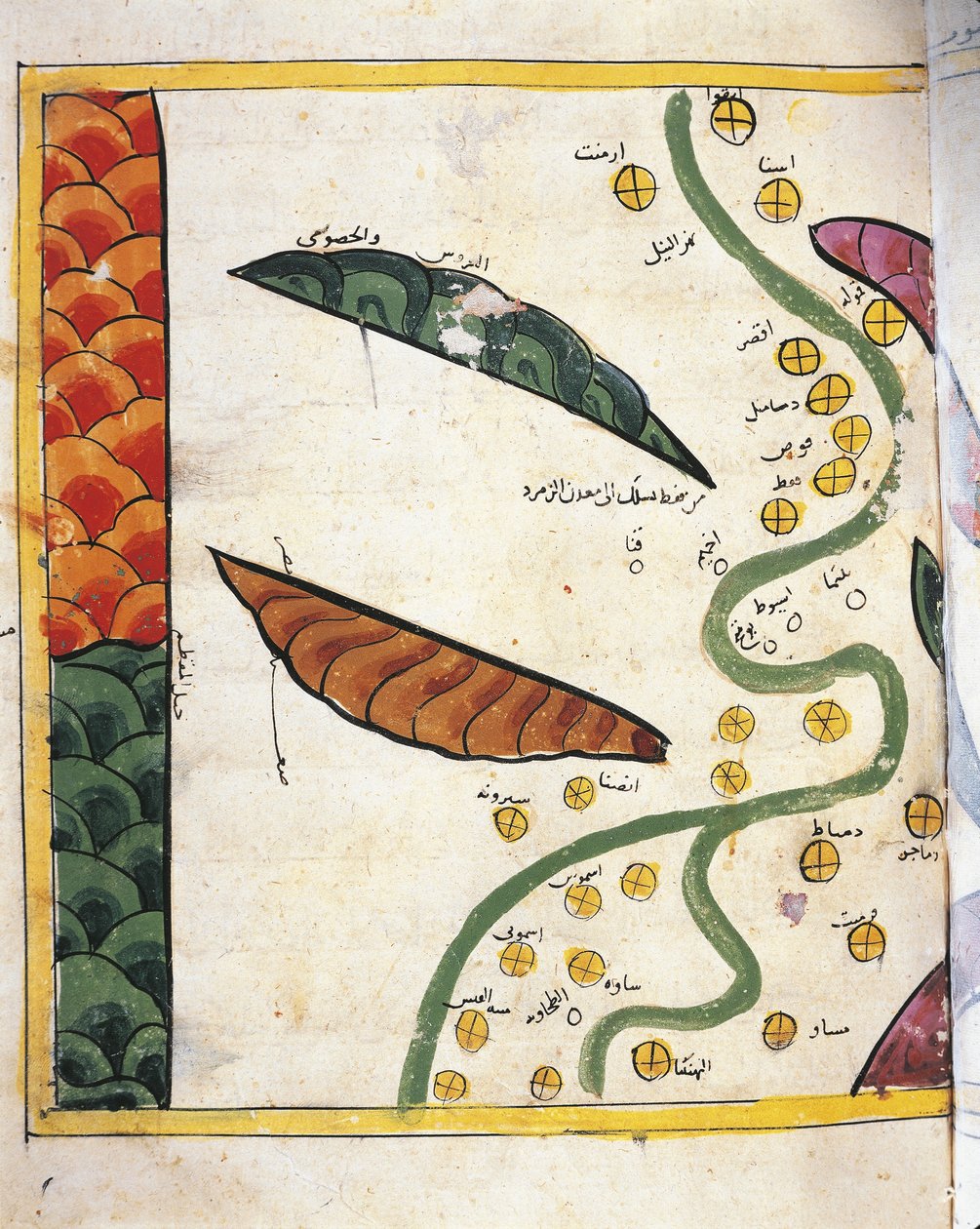 Mapa delty Nilu a dvou oáz (vellum) od Abu Muhammad Al Idrisi or Edrisi