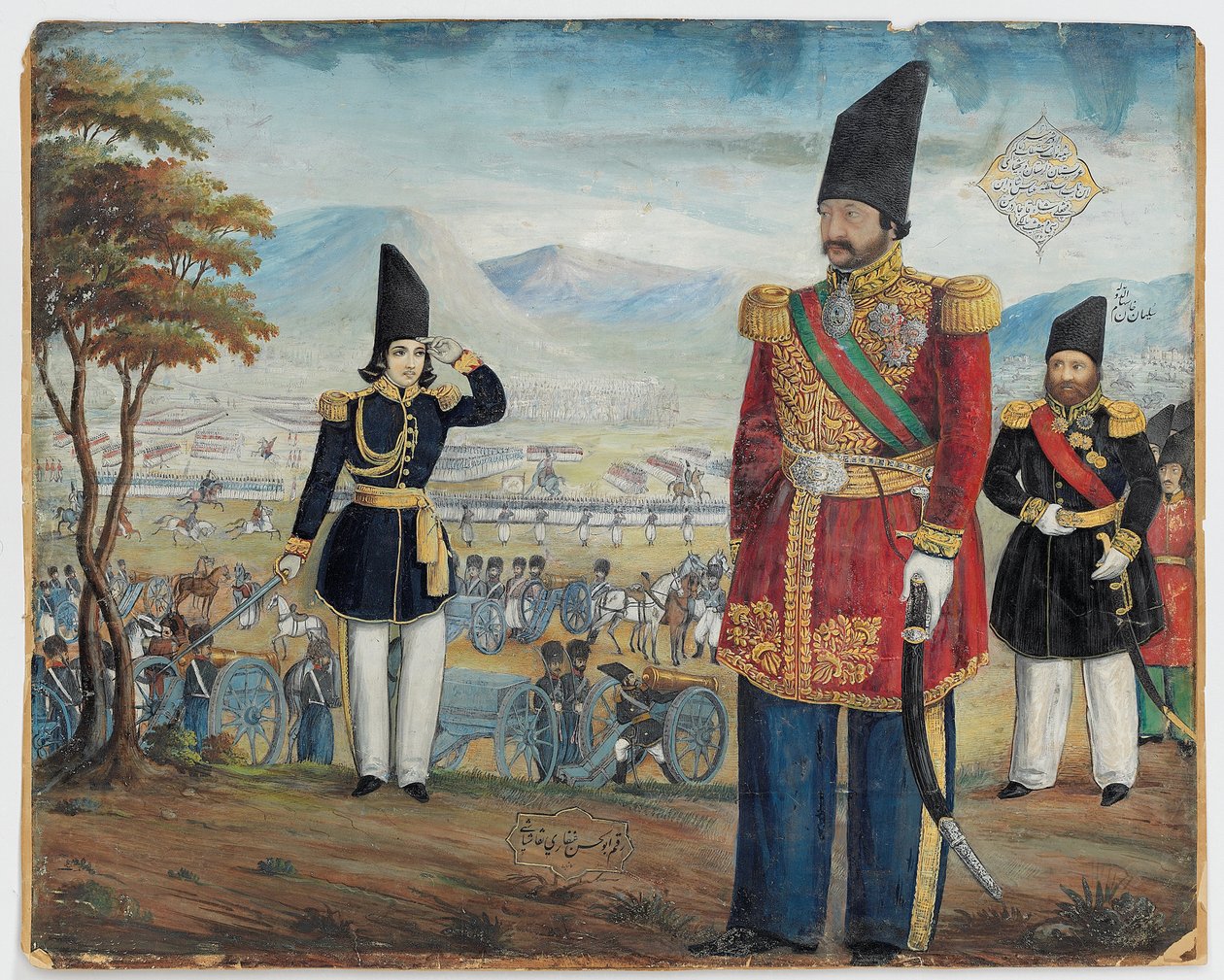 Ardeshir Mirza a Sulayman Khan Saham Al-Dowleh hodnotí své jednotky, 1850-51 od Abul Hassan Ghaffari