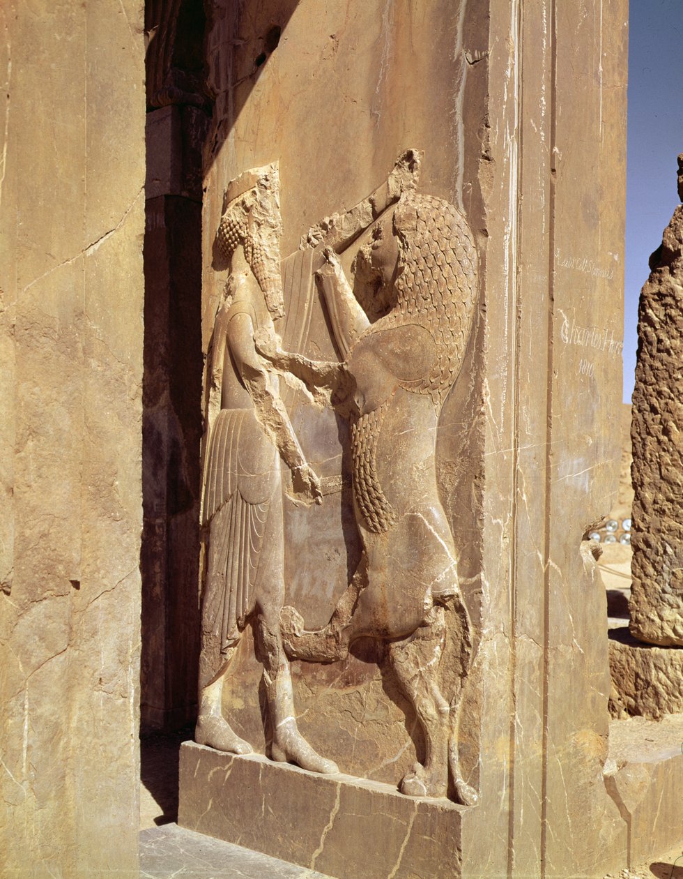Darius bojující se lvem, detail od západního vchodu do paláce Daria Velikého od Achaemenid