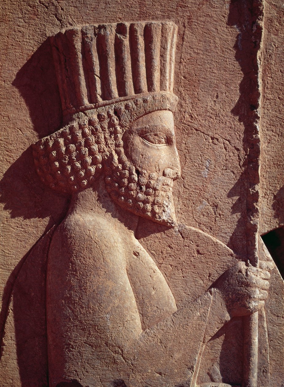 Detail perského vojáka, od reliéfního vlysu na východním schodišti do achajmenského období Apadana (audienční síň), cca 515 př.nl (vápenec) od Achaemenid