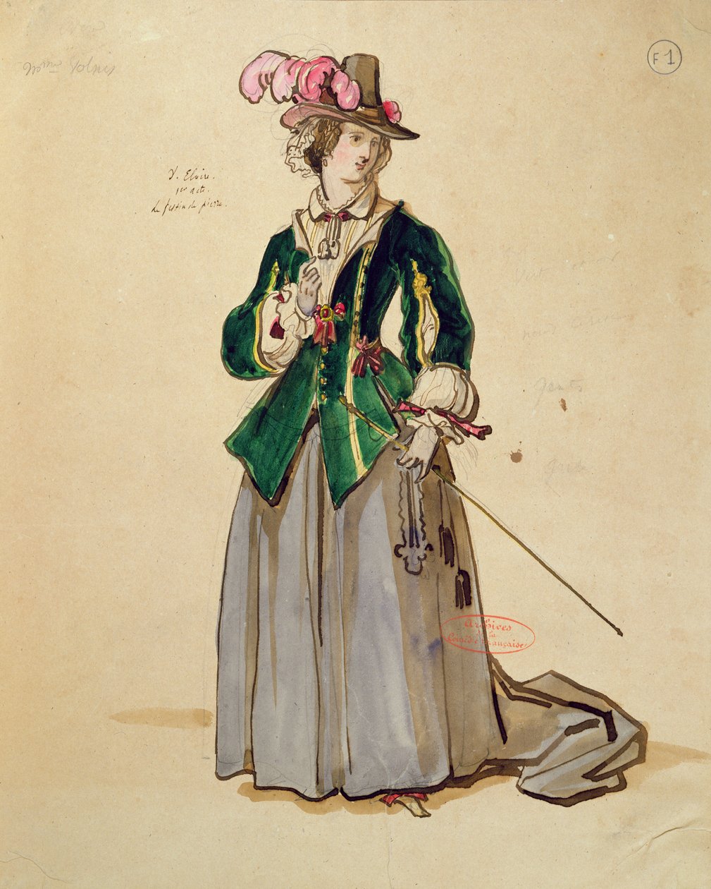 Kostýmní návrh pro Donu Elvire v představení "Don Juan" od Moliera (1622-73) v Comedie Francaise v roce 1847 (pero, tuš a čb na papíře) od Achille Devéria