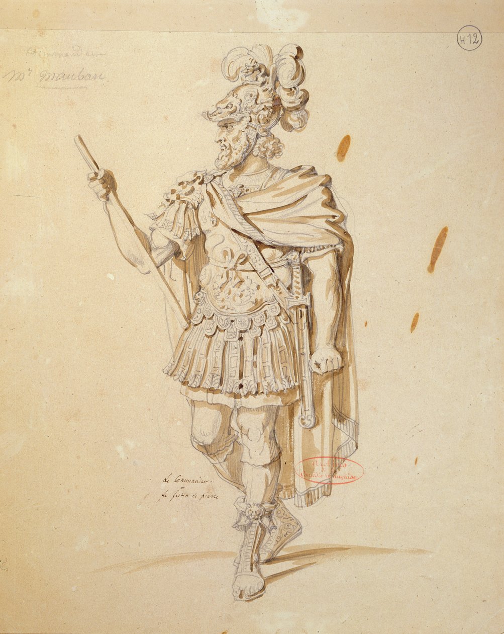 Kostýmní návrh pro roli „Le Commandeur“ v inscenaci „Don Juan“ od Moliera v roce 1847 v Comedie Francaise (pero a inkoust na papíře) od Achille Devéria