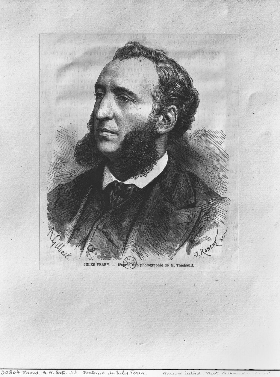 Portrét Julese Ferryho (1832-93) vyrytý J. Robertem z fotografie M. Thiebaulta od Achille Isidore Gilbert