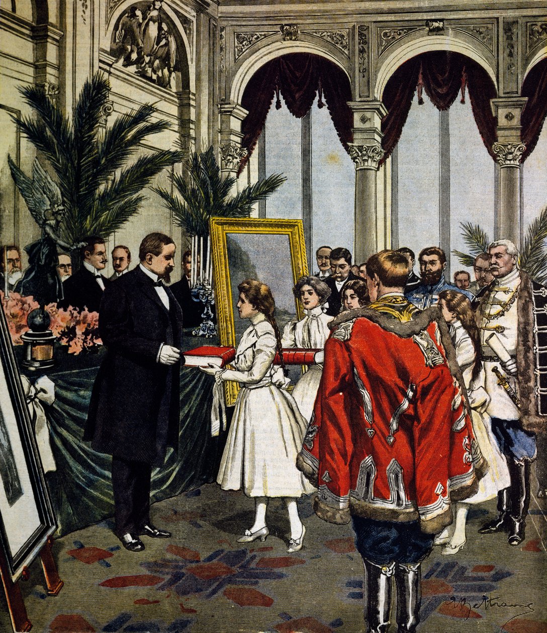 Výročí autora Quo Vadis?, předání darů Sinkieviczovi ve Varšavě, ilustrace Achille Beltrame, La Domenica del Corriere, č. 3, 20. ledna od Achille Beltrame