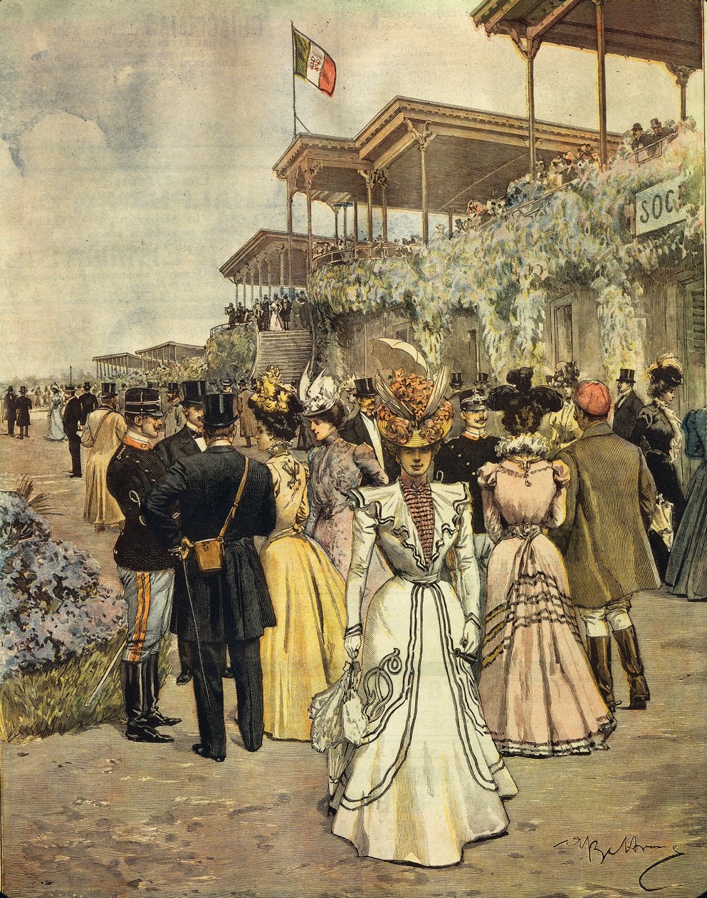 Na koňských dostizích v San Siro (Milán), Achille Beltrame (1871-1945), z La Domenica del Corriere, 4. června 1899 od Achille Beltrame