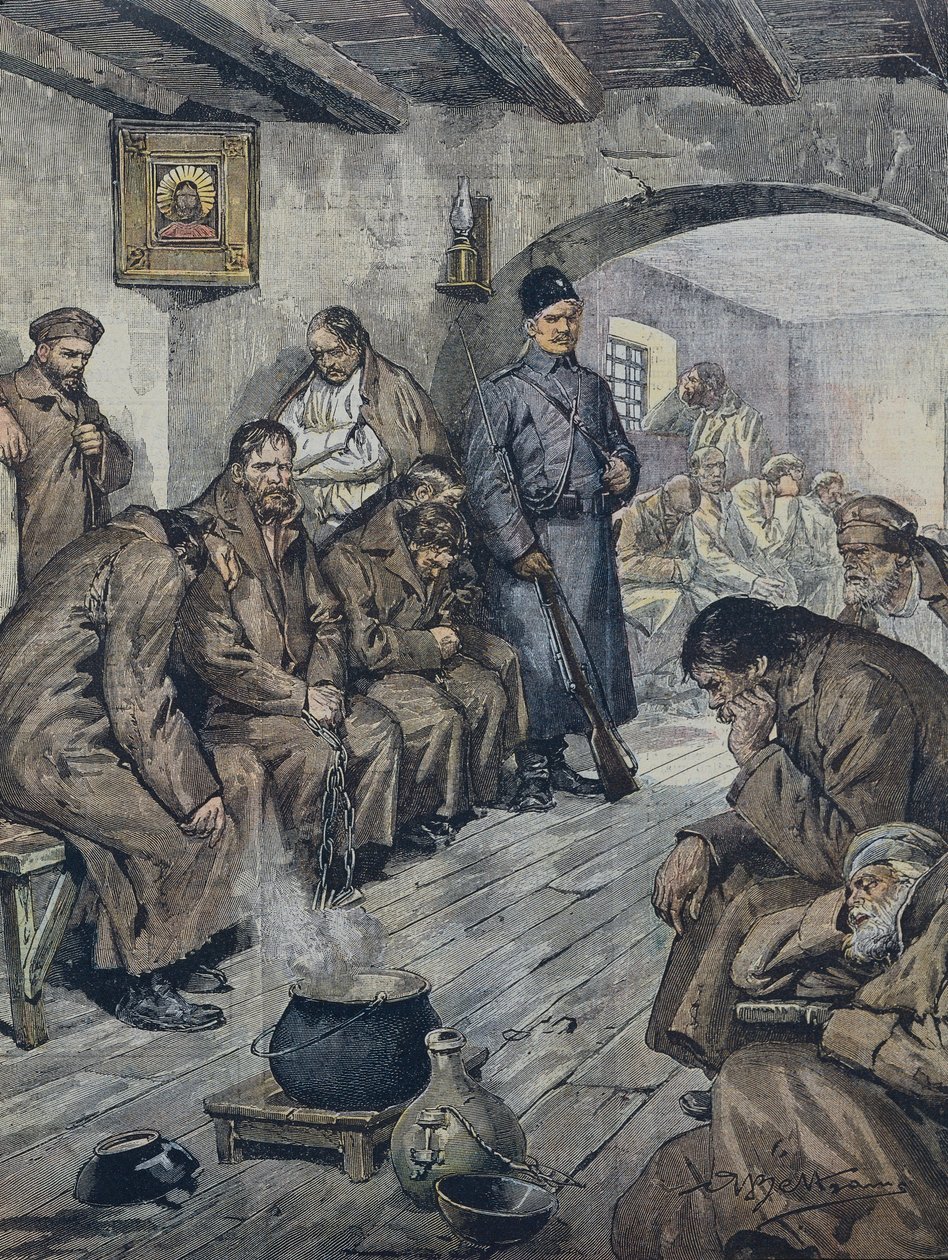BELTRAME, Achilles (1871-1945). Ruští zajatci drželi hladovku za svobodu svých tuberkulózních kolegů. Ilustrace A. Beltrame, La Domenica z Corriere, 19. června od Achille Beltrame