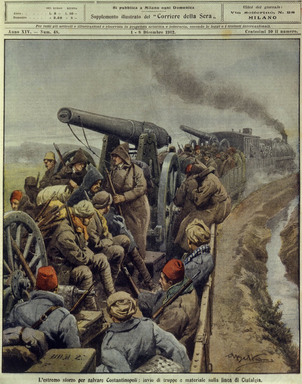 Balkánské války (1912-1913), poslední úsilí o záchranu Konstantinopole vyslání vojáků a zboží k linii Ciafalda, 1. prosince od Achille Beltrame