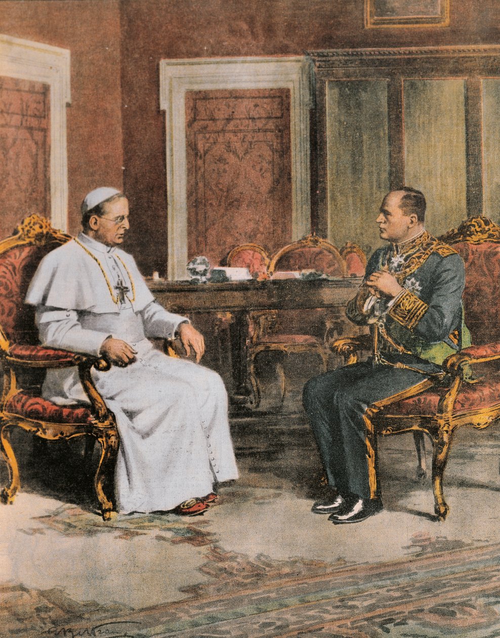 Benito Mussolini na setkání s papežem Piem XI 11. února od Achille Beltrame