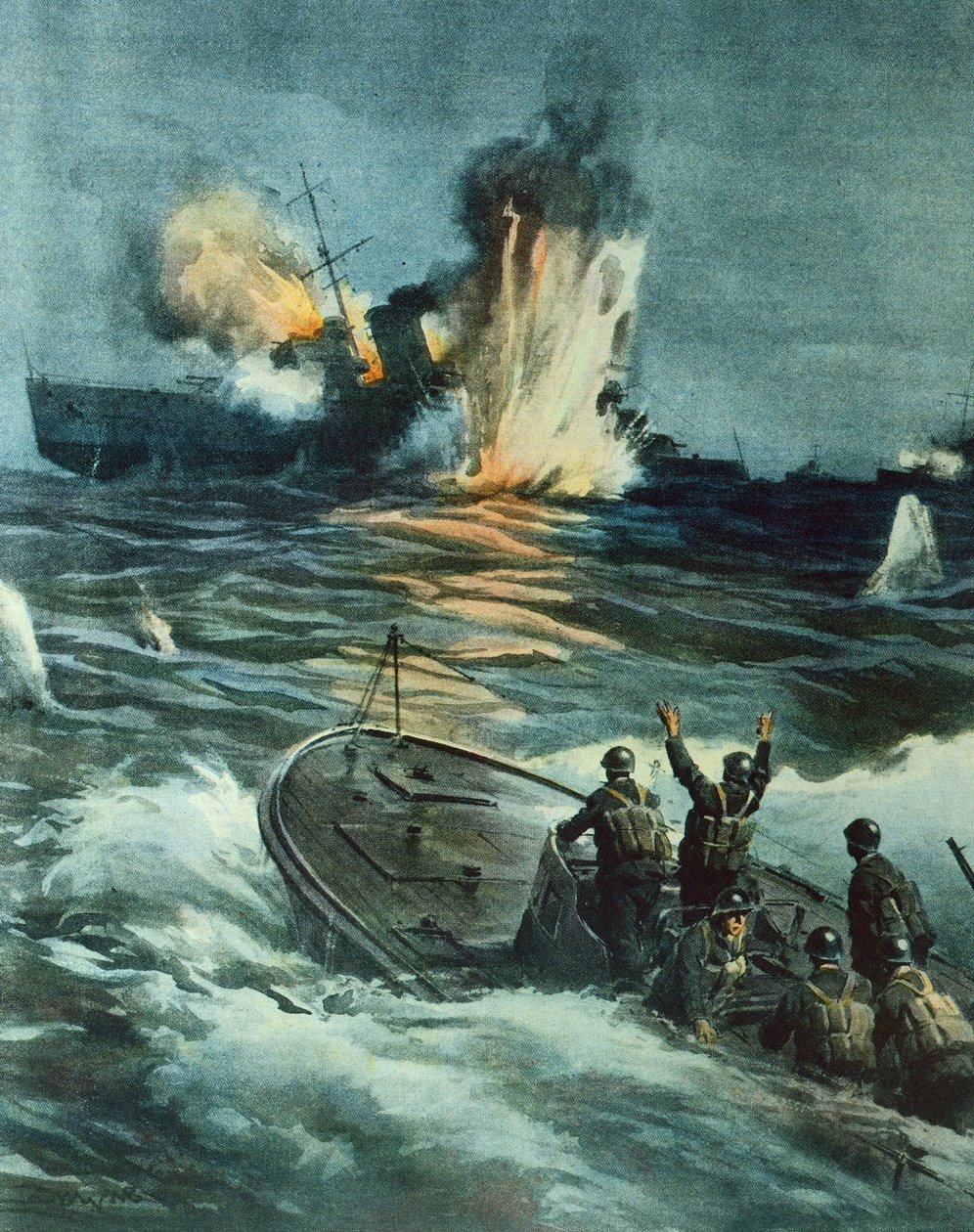 Britský křižník potopený italským MAS 1. června od Achille Beltrame