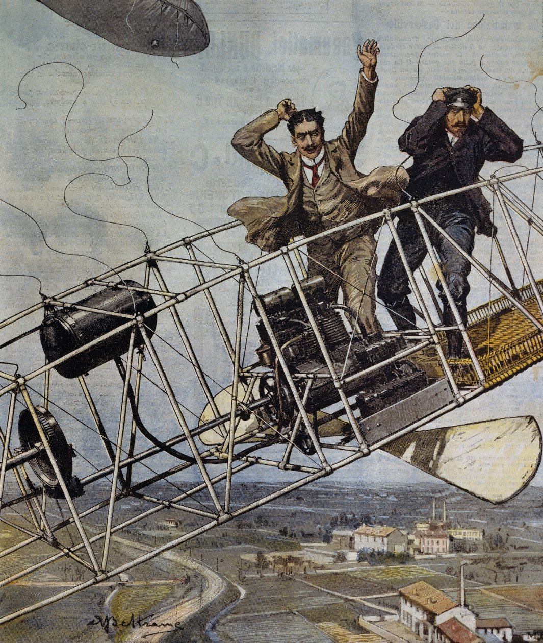 Katastrofa vzducholodě De Bradski poblíž Paříže, Francie, ilustrace Achille Beltrame pro La Domenica del Corriere, 26. října od Achille Beltrame