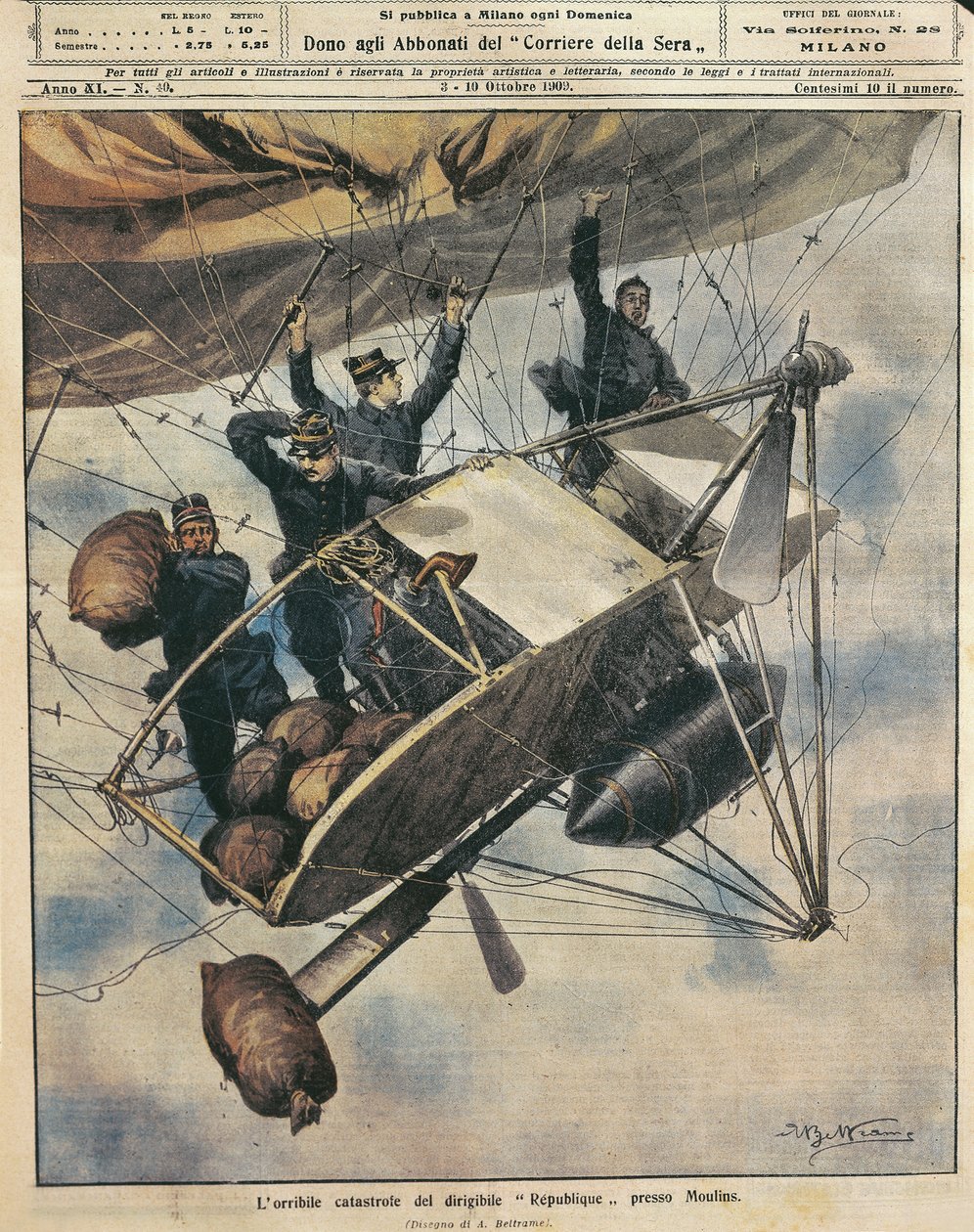 Katastrofa vzducholodě Republique u Moulins, Francie, ilustrace Achille Beltrame z La Domenica del Corriere, 3.-10. od Achille Beltrame