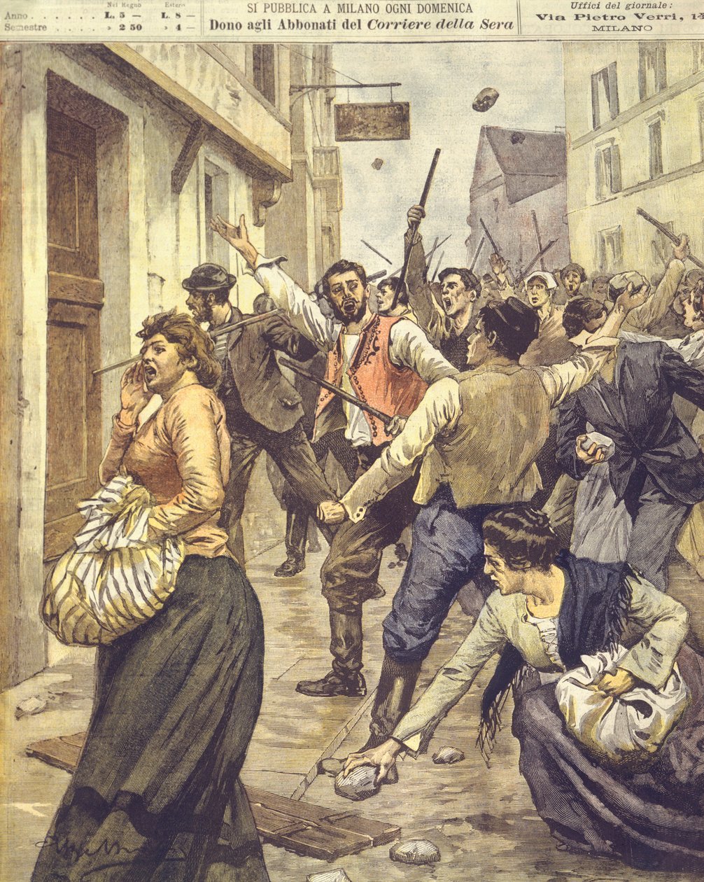 Obálka ilustrace antisemitských povstání na Moravě od Achille Beltrame
