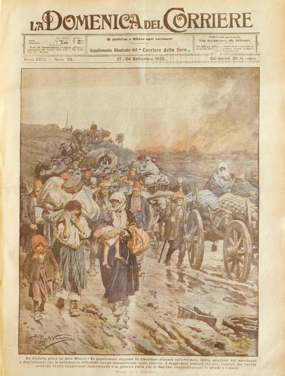 Obálka ilustrace řecké porážky v Malé Asii od Achille Beltrame