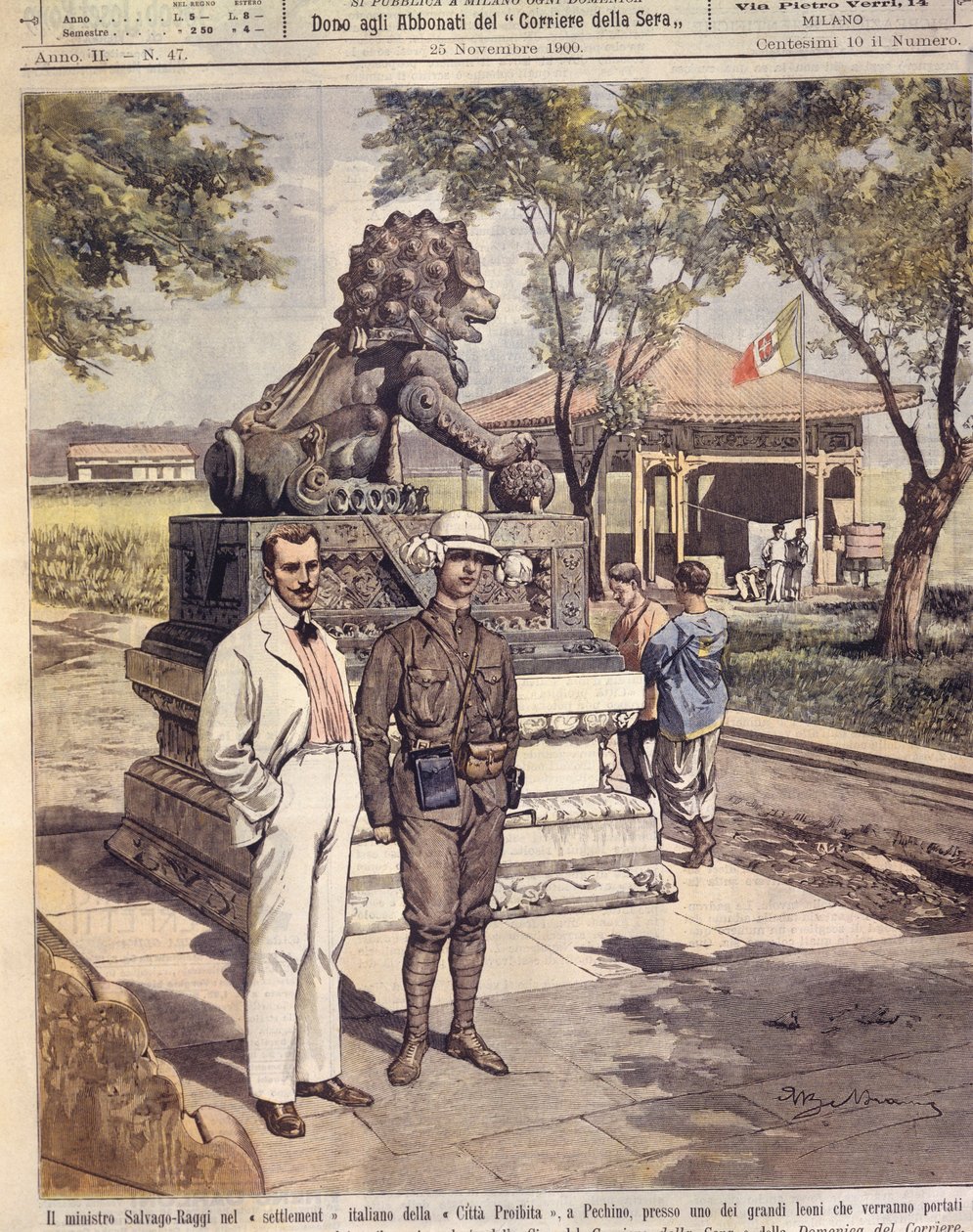 Titulní ilustrace turistů v Zakázaném městě; Peking, Čína od Achille Beltrame