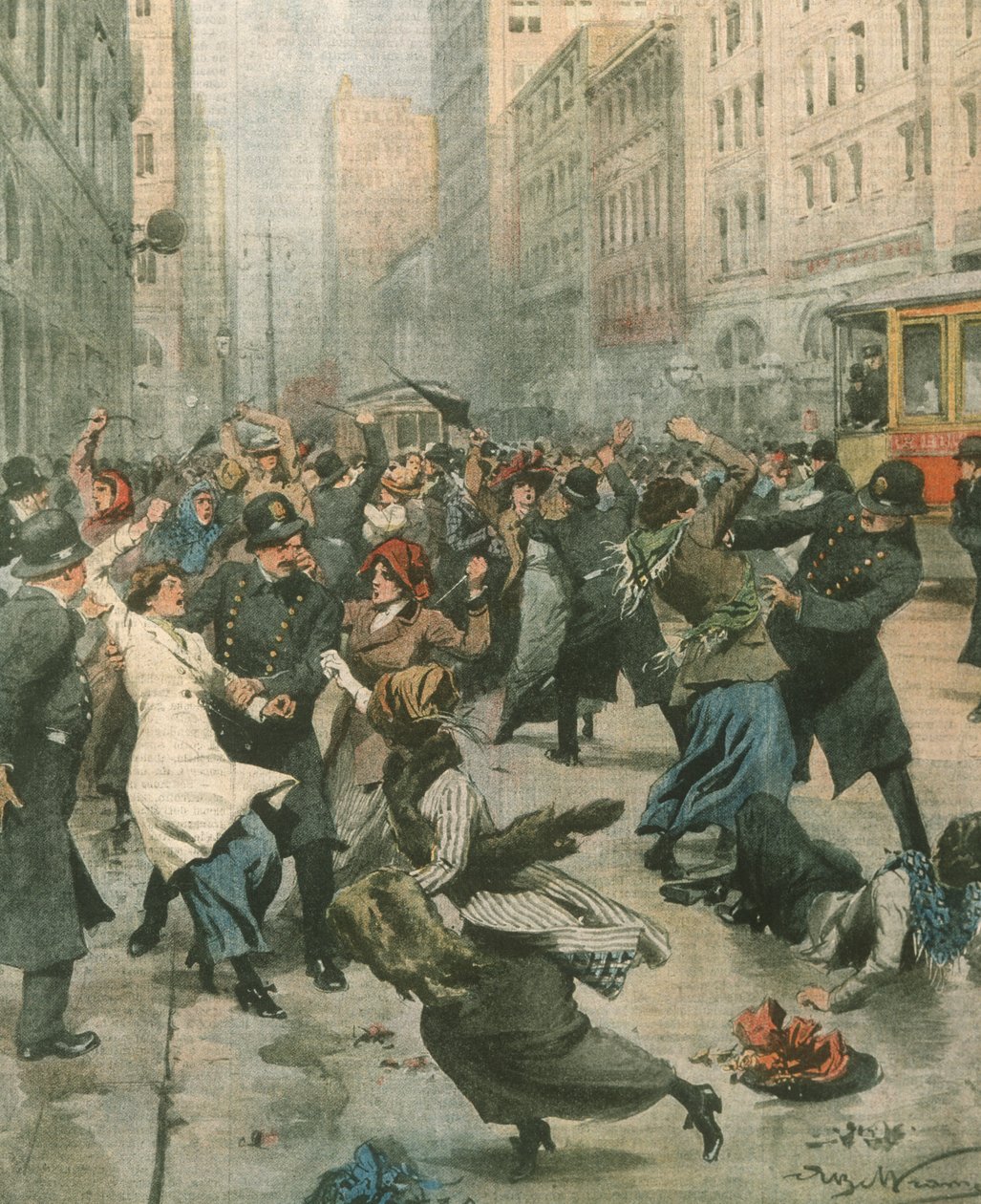 Titulní ilustrace žen protestujících proti nezaměstnanosti na ulici; New York, USA od Achille Beltrame