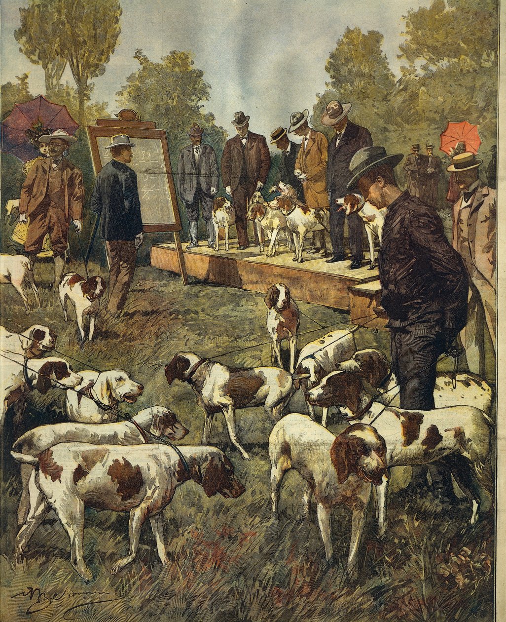 Výstava a polní zkoušky loveckých psů v San Siro (Milano), Achille Beltrame (1871-1945), z La Domenica del Corriere, 2. července 1899 od Achille Beltrame