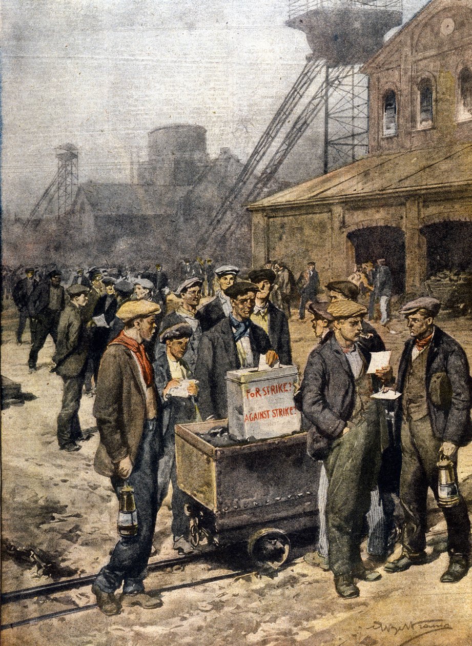 Stávky anglických horníků. Ilustrace Achille Beltrame. "La Domenica del Corriere" od Achille Beltrame