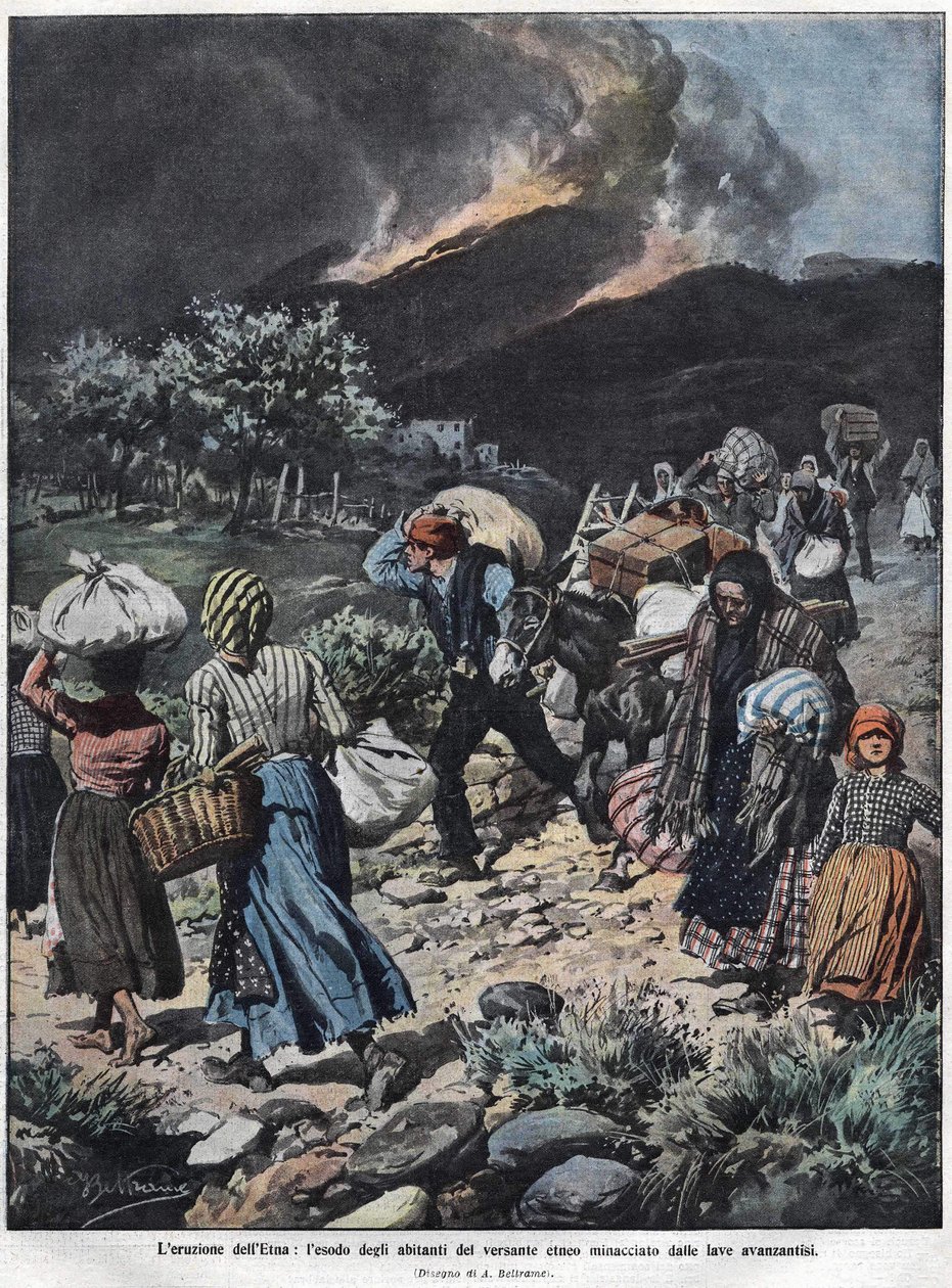 Erupce Etny v roce 1910. Ilustrace Achilles Beltrame. od Achille Beltrame