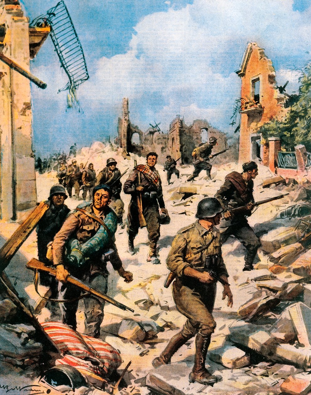 Boje v Teruel během španělské občanské války, Achille Beltrame (1871-1945) z La Domenica del Corriere od Achille Beltrame