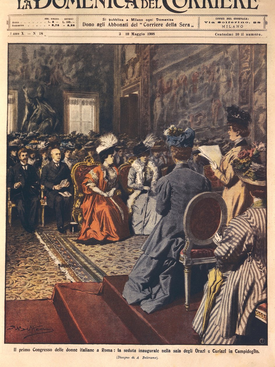 První italský ženský kongres v Capitolu v Římě, ilustrace Achille Beltrame z La Domenica del Corriere, 3. května od Achille Beltrame