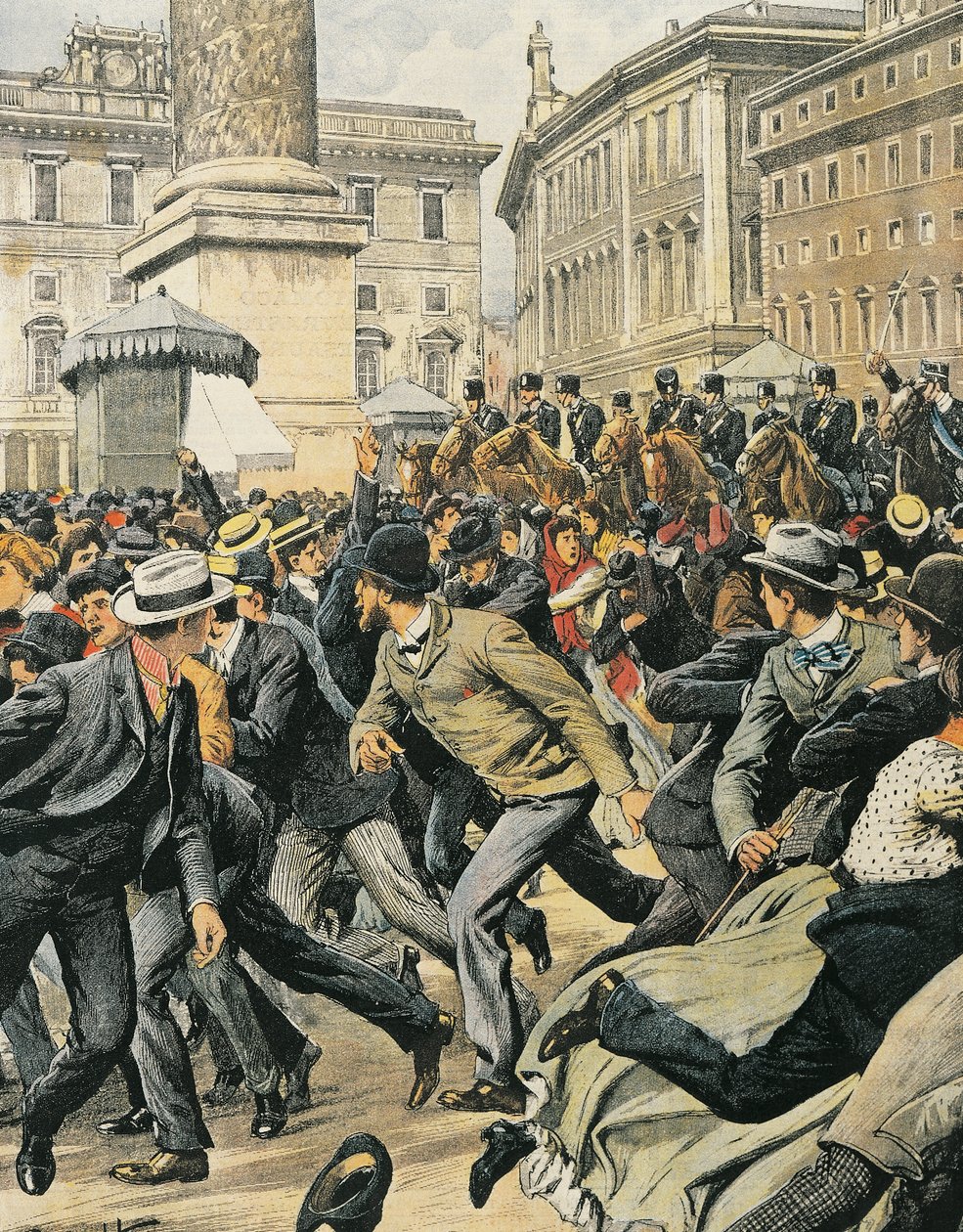 Stávka všeobecných dělníků v Římě, Achille Beltrame, ilustrace, Ilustrátor Achille Beltrame (1871-1945), z La Domenica del Corriere od Achille Beltrame