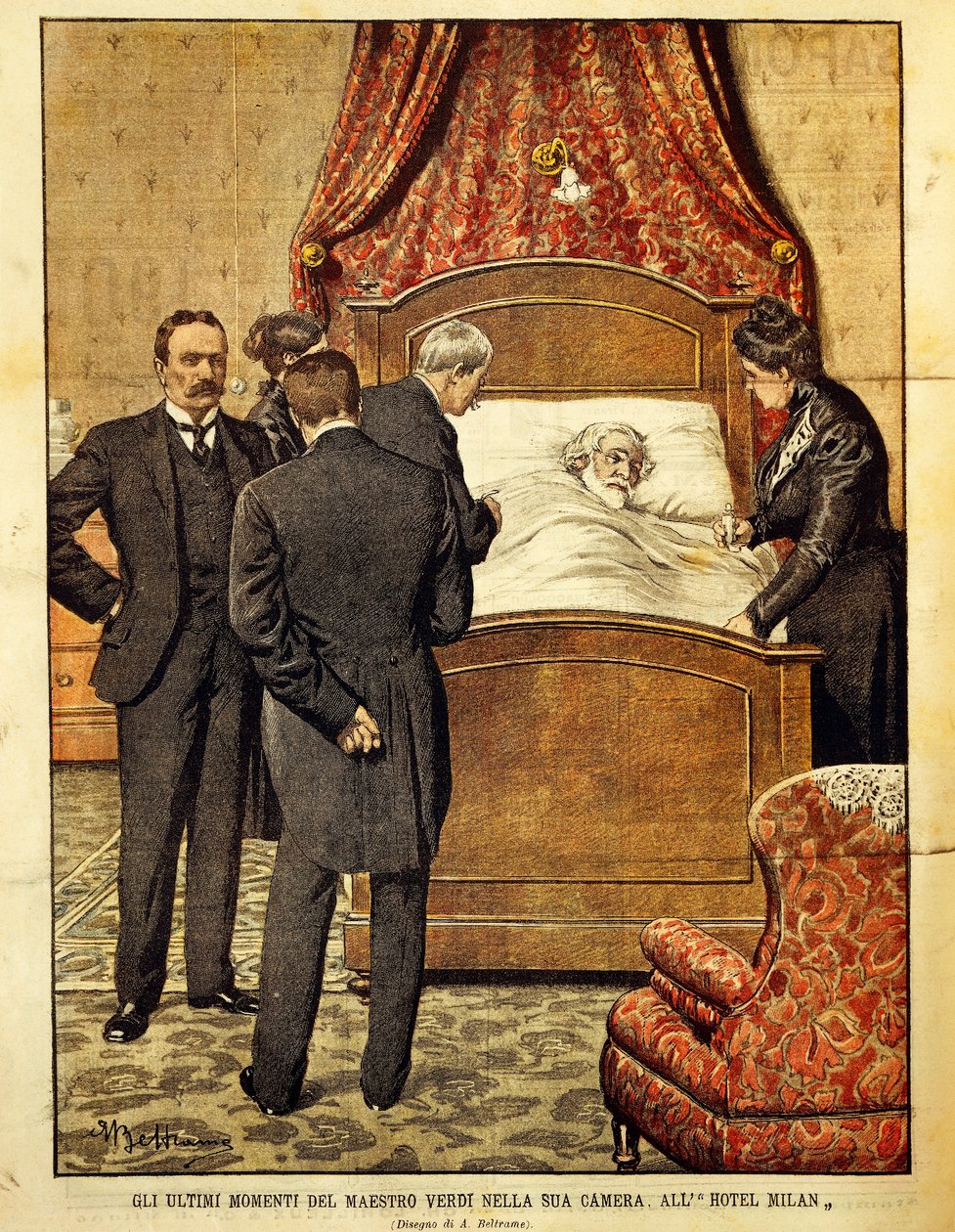 Giuseppe Verdi (1813-1901) umírá, ilustrace Achille Beltrame (1871-1945). Itálie, 20. století. od Achille Beltrame