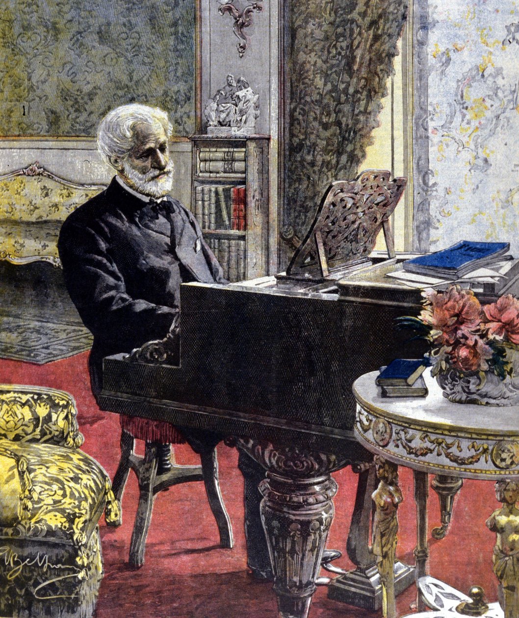Giuseppe Verdi v Miláně v roce 1899. ilustrace Achille Beltrame. od Achille Beltrame